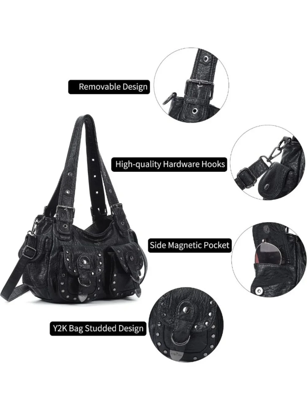 Stylish Multi-Pocket Hobo Bag for Women | Studded Shoulder Tote | Y2K Fashion